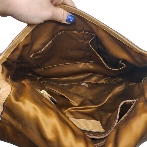 Coach Purse Handbag Leather Colorblock Tan Nude Briefcase Crossbody Flap Top - Picture 9 of 15